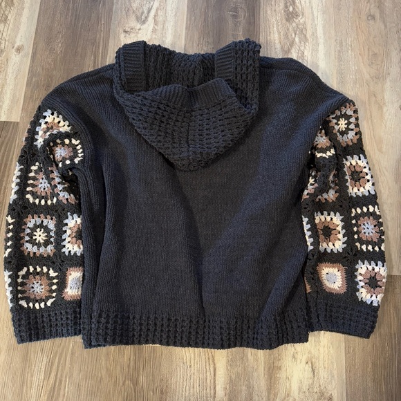 POL Cozy Crochet Granny Square Patchwork Boho Oversized Hoodie Cardigan Size L - Picture 6 of 12